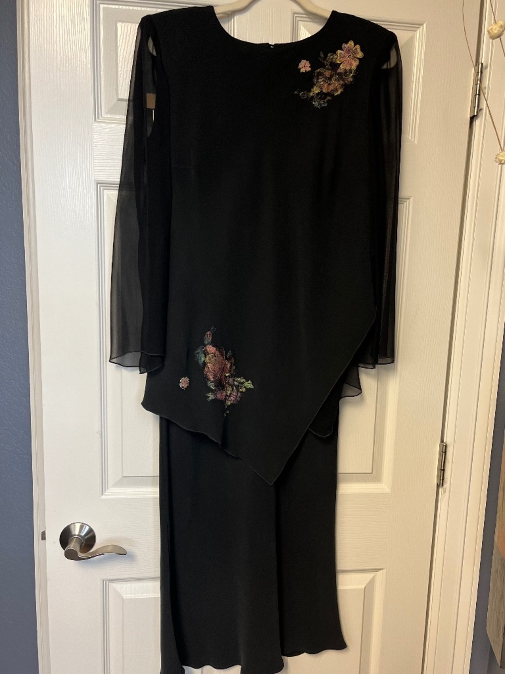 Ela Designe Hand Painted 100% Silk 2-pc Evening Ensemble Black L